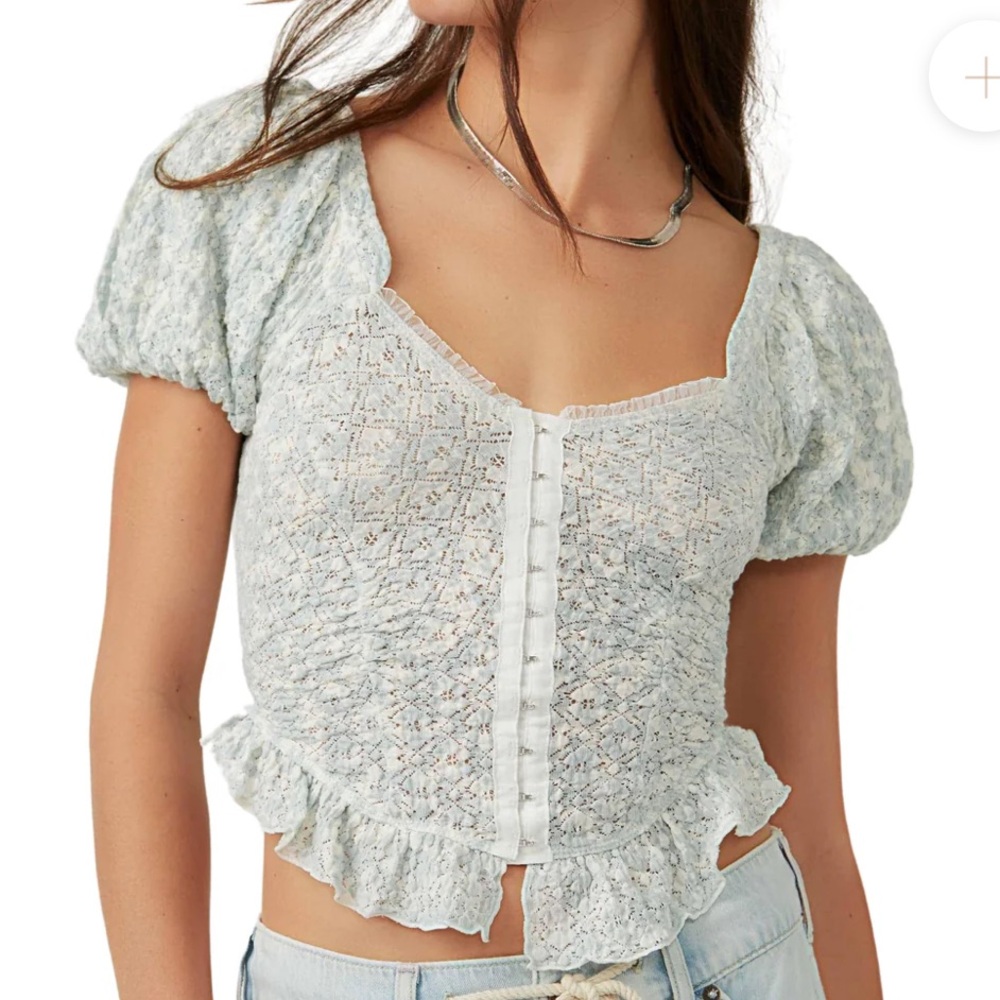 Free People Oh Baby Floral Puff Sleeve Corset Style Top